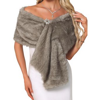 Womens Faux Fur Shawl Wrap for Wedding Bridal Winter Cape Stole Evening Party Bridesmaid Shrug