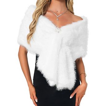 Womens Faux Fur Shawl Wrap for Wedding Bridal Winter Cape Stole Evening Party Bridesmaid Shrug