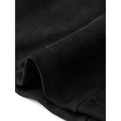 Faux Suede Jacket for Women's Notched Lapel Button Down Pockets Slim Fall Winter Cropped Blazer