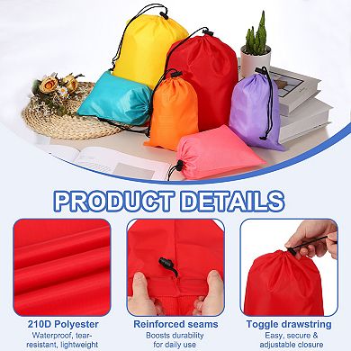 Drawstring Bag with Toggle, Stuff Sack String Waterproof Travel Storage Bags Cinch Stuff Pouch 6 Pcs