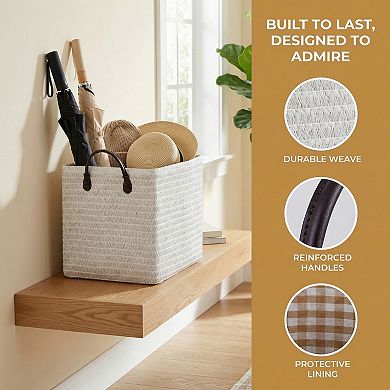 1 Pcs Woven Storage Basket, Shelf Closet Storage Bin for Clothes, Organizer Bin with Handles