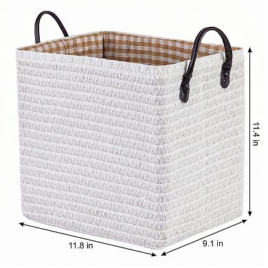 1 Pcs Woven Storage Basket, Shelf Closet Storage Bin for Clothes, Organizer Bin with Handles