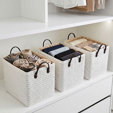 1 Pcs Woven Storage Basket, Shelf Closet Storage Bin for Clothes, Organizer Bin with Handles
