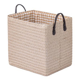 1 pc Woven Storage Basket, Shelf Closet Storage Bin for Clothes, Organizer Bin with Handles