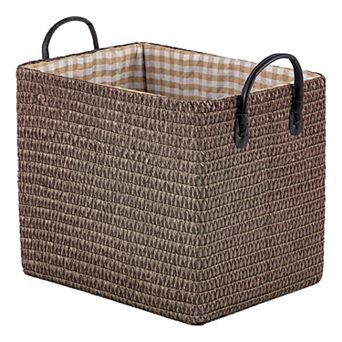 1 pc Woven Storage Basket, Shelf Closet Storage Bin for Clothes, Organizer Bin with Handles
