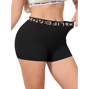 Women's High Waisted Boyshorts Seamless Ribbed Letter Waistband Tummy Control Stretchy Panties