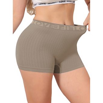 Women's High Waisted Boyshorts Seamless Ribbed Letter Waistband Tummy Control Stretchy Panties