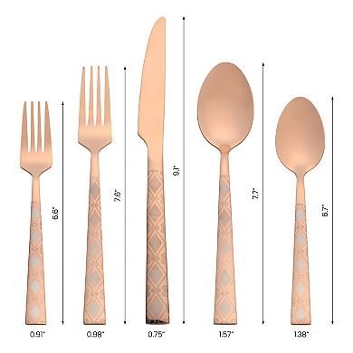 20 Piece Silverware Set Stainless Steel Printed Flatware Set for 4 Vintage Set