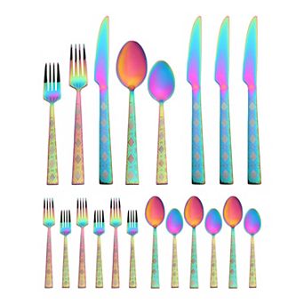 20 pc Silverware Set Stainless Steel Printed Flatware Set for 4 Vintage Set