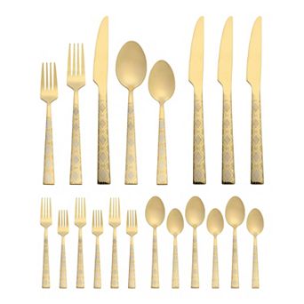 20 pc Silverware Set Stainless Steel Printed Flatware Set for 4 Vintage Set