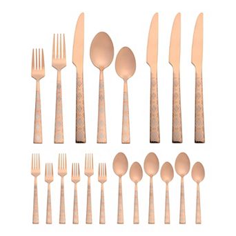 20 pc Silverware Set Stainless Steel Printed Flatware Set for 4 Vintage Set