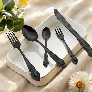 20 Piece Silverware Set Stainless Steel Floral Flatware Set for 4 Modern Cutlery Set