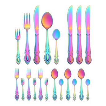 20 pc Silverware Set Stainless Steel Floral Flatware Set for 4 Modern Cutlery Set