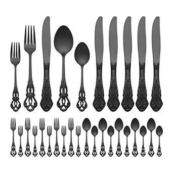 30 pc Silverware Set Stainless Steel Flatware Set with Openwork Pattern Mirror Polished Utensils
