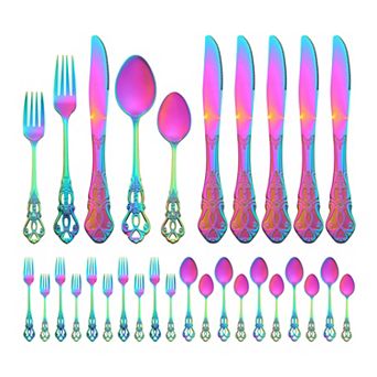 30 pc Silverware Set Stainless Steel Flatware Set with Openwork Pattern Mirror Polished Utensils