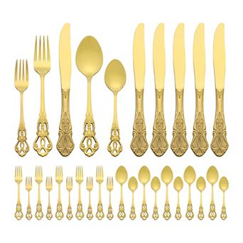 30 pc Silverware Set Stainless Steel Flatware Set with Openwork Pattern Mirror Polished Utensils