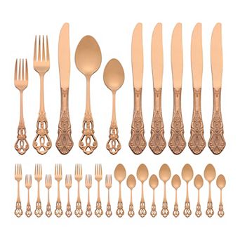 30 pc Silverware Set Stainless Steel Flatware Set with Openwork Pattern Mirror Polished Utensils