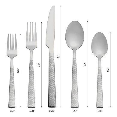 30 Piece Silverware Set Stainless Steel Floral Print Flatware Set for 6 Modern Cutlery Set