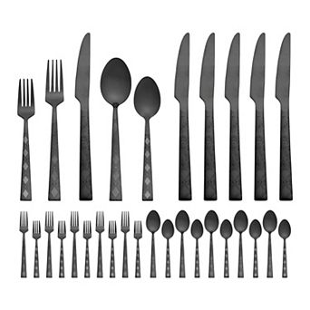 30 pc Silverware Set Stainless Steel Floral Print Flatware Set for 6 Modern Cutlery Set