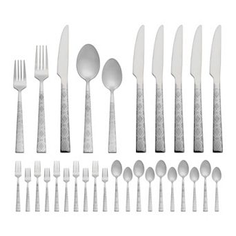 30 pc Silverware Set Stainless Steel Floral Print Flatware Set for 6 Modern Cutlery Set