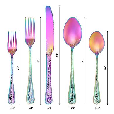 20-Piece Floral Stainless Steel Flatware Set for 4 Modern Cutlery Set for Dinner and Kitchen