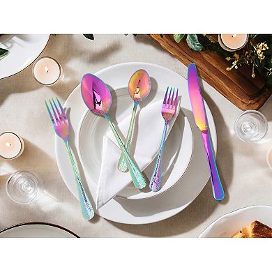 20-Piece Floral Stainless Steel Flatware Set for 4 Modern Cutlery Set for Dinner and Kitchen