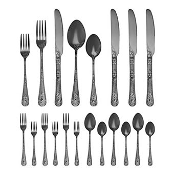 20 pc Floral Stainless Steel Flatware Set for 4 Modern Cutlery Set for Dinner and Kitchen