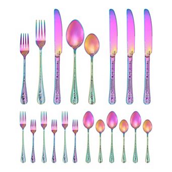 20 pc Floral Stainless Steel Flatware Set for 4 Modern Cutlery Set for Dinner and Kitchen