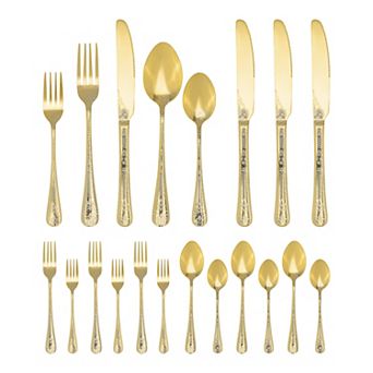 20 pc Floral Stainless Steel Flatware Set for 4 Modern Cutlery Set for Dinner and Kitchen