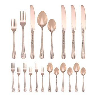 20 pc Floral Stainless Steel Flatware Set for 4 Modern Cutlery Set for Dinner and Kitchen