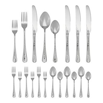 20 pc Floral Stainless Steel Flatware Set for 4 Modern Cutlery Set for Dinner and Kitchen