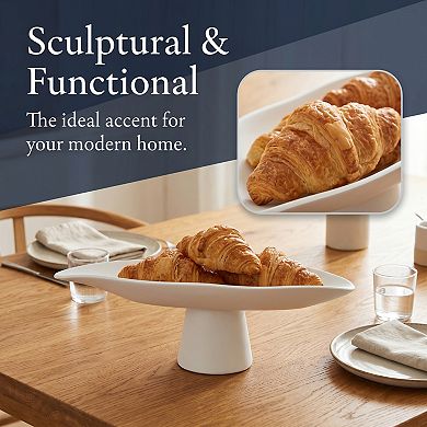 Footed Decorative Pedestal Bowl Oblong Boat Shaped Fruit Basket for Kitchen Countertop