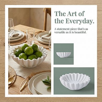 Scalloped Decorative Bowl Modern Fluted Fruit Basket for Kitchen Wavy Bowl for Table Decor