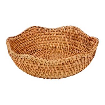 Handmade Rattan Decorative Bowl Woven Fruit Basket Round Tabletop Storage Organizer for Home