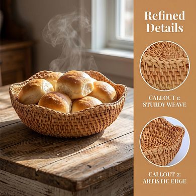 Handmade Rattan Decorative Bowl Woven Fruit Basket Round Tabletop Storage Organizer for Home