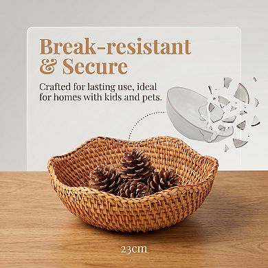 Handmade Rattan Decorative Bowl Woven Fruit Basket Round Tabletop Storage Organizer for Home