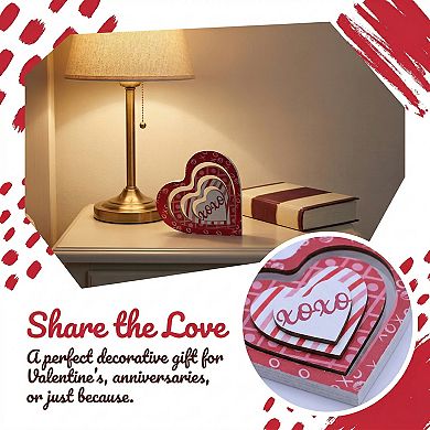 Wooden Heart Table Decor Removable Stackable Heart Sign for Tiered Tray Displays