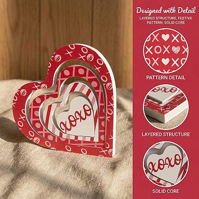Wooden Heart Table Decor Removable Stackable Heart Sign for Tiered Tray Displays