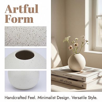 Tiny Ceramic Bud Vase Small Flower Vase with Narrow Opening Matte Mini Round Vase 3"Lx3"Wx3.3"H