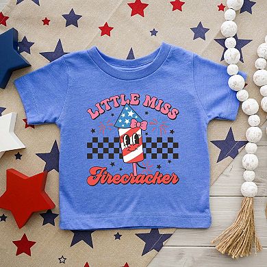 Little Miss Firecracker Checkered - Toddler Short Sleeve Graphic T-Shirt