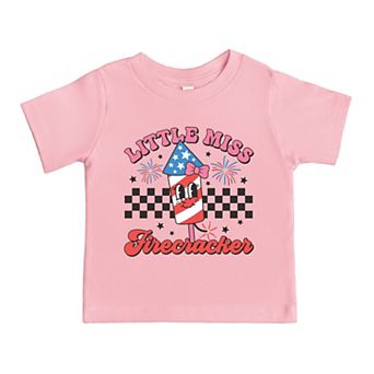 Little Miss Firecracker Checkered - Toddler Short Sleeve Graphic T-Shirt