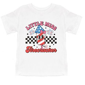 Little Miss Firecracker Checkered - Toddler Short Sleeve Graphic T-Shirt
