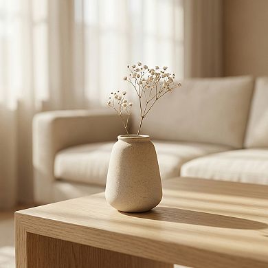 Small Ceramic Bud Vase Modern Matte Mini Flower Vase Minimalist Ribbed Vase 2.4"Lx2.4"Wx3.1"H