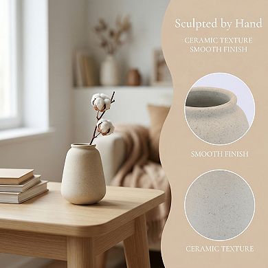 Small Ceramic Bud Vase Modern Matte Mini Flower Vase Minimalist Ribbed Vase 2.4"Lx2.4"Wx3.1"H