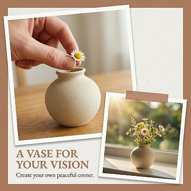 Small Ceramic Bud Vase Modern Matte Mini Flower Vase Minimalist Ribbed Vase 2.6"Lx2.6"Wx2.6"H
