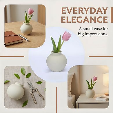 Small Ceramic Bud Vase Modern Matte Mini Flower Vase Minimalist Ribbed Vase 2.6"Lx2.6"Wx2.6"H