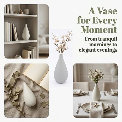 Small Ceramic Bud Vase Modern Matte Mini Flower Vase Minimalist Ribbed Vase 2.4"Lx2.4"Wx4.9"H