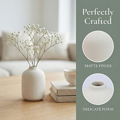 Ceramic Bud Vase Set, Small Decorative Flower Vases for Home Decor 2.8"Lx2.8"Wx3.9"H