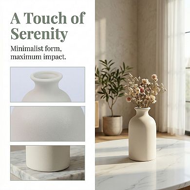 Ceramic Bud Vase Set, Small Decorative Flower Vases for Home Decor 2.7"Lx2.7"Wx4.7"H