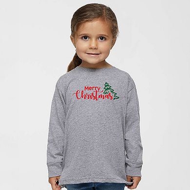 Merry Christmas Glitter Tree - Toddler Long Sleeve Graphic Tee
